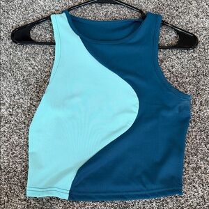 SHEIN Teal & Light Teal Colorblock Ribbed Crop Tank